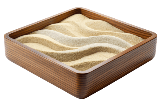 Elegant wooden box filled with fine sand for relaxation isolated on a transparent background png