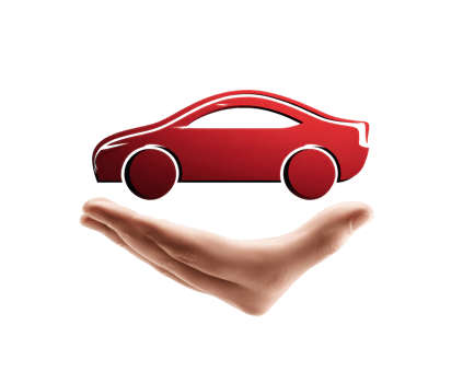 Red car icon held in hand representing care and protection of vehicles png