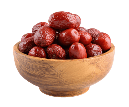 Fresh red dates in a wooden bowl perfect for healthy snacks png