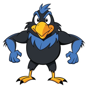 Cartoon bird illustration of a bold crow mascot character stance vector