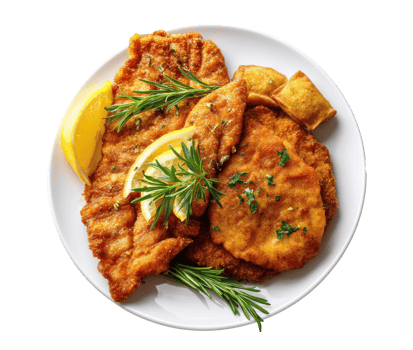 Crispy fried fish fillets with lemon and herbs for a delicious meal png