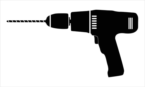 Electric drill machine silhouette on white background vector