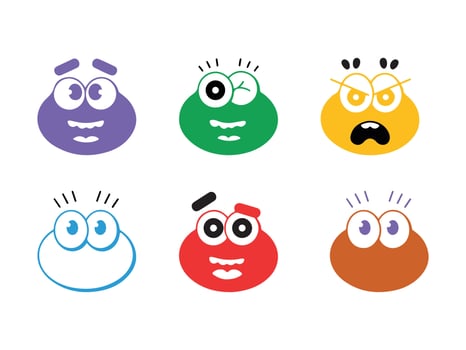 Colorful Cartoon Character Faces with Various Emotions vector