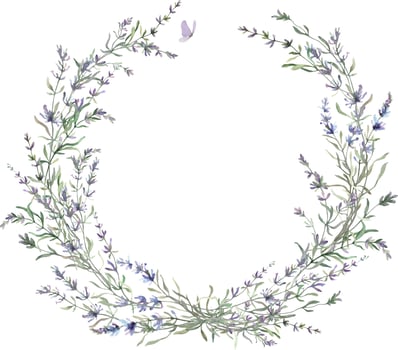 Watercolor floral wreath with lavender. Provence flowers, for invitations, greeting cards. Hand drawn illustration. vector