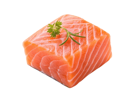 Salmon fillet with fresh green herb on top isolated on transparency background showing fresh texture and vibrant color for healthy food concept png