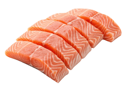 Fresh salmon fillet slices with vibrant orange color and delicate white marbling perfect for cooking or sushi preparation png