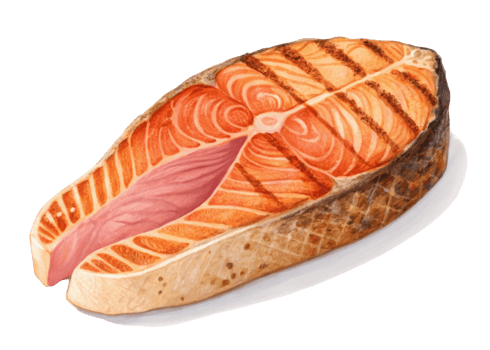 Grilled salmon steak with rich orange color and texture isolated on transparency background showing fresh and delicious seafood for healthy meals png