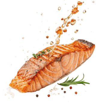 Grilled salmon fillet with herbs and oil splash fresh salmon cooked to perfection with crispy skin and tender juicy texture for delicious meal png
