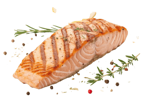 Grilled salmon fillet with herbs and peppercorns seasoned and cooked to perfection with delicious golden crust and tender pink flesh png