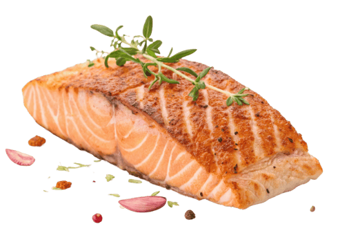 Grilled salmon fillet with herbs and spices on transparency background fresh salmon cooked with crispy texture and vibrant color png