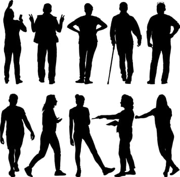 Big set Man and woman isolated silhouette couple standing silhouette vector