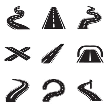 Black and White Road Icons Set vector