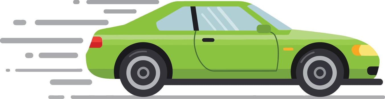 Green sports car driving fast in motion with speed lines illustration vector