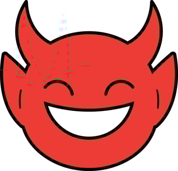 Devil face emoji smiling with horns and happy expression in red color illustration vector