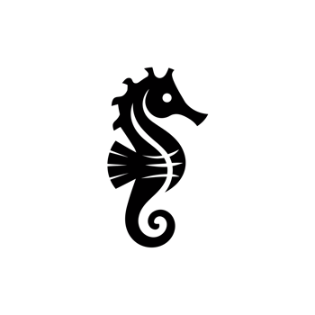 A simplified, stylized black seahorse cutouts png