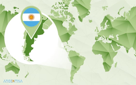 America centric world map with magnified Argentina map. vector