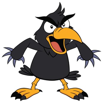 Angry cartoon crow with big beak illustration on white background vector