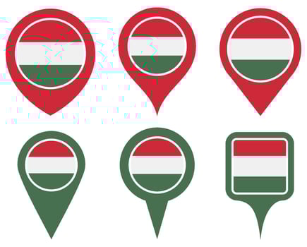 set Location pin hungary flag icon. Country location symbol Map markers design template illustration vector