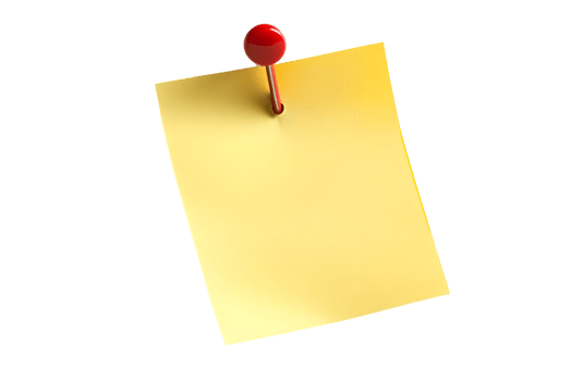 Blank yellow sticky note with a red pushpin, great for office or school themed designs, organization concepts png