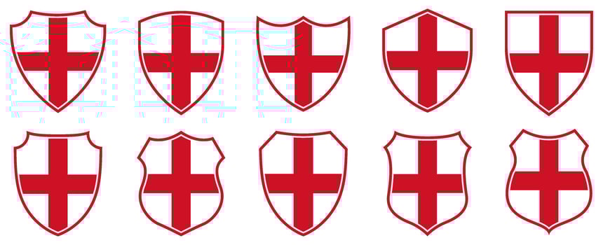 set collections england flag in shield badge icon. england flag symbol of powerful country. england vintage emblem label sticker design template illustration vector