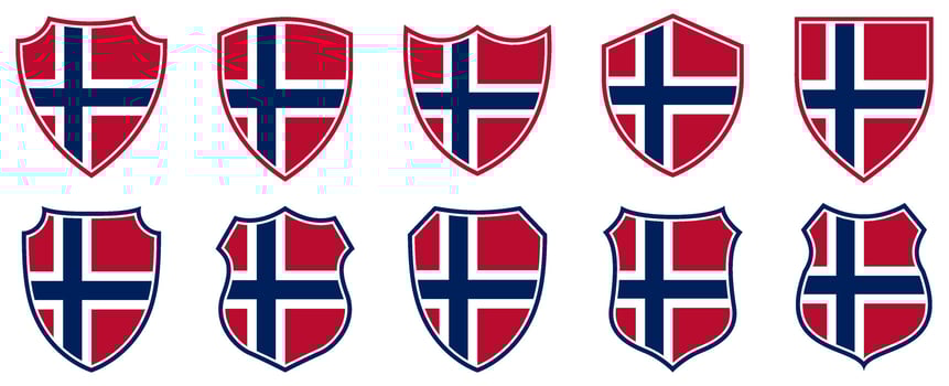 set collections norway flag in shield badge icon. norway flag symbol of powerful country. norway independence day emblem label sticker design template illustration vector