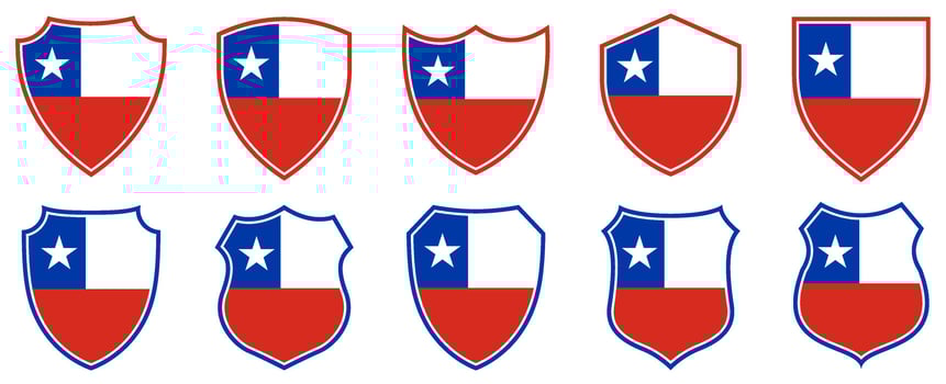 set collections liberiaflag in shield badge icon. chile flag symbol of powerful country. chile independence day emblem label sticker design template illustration vector