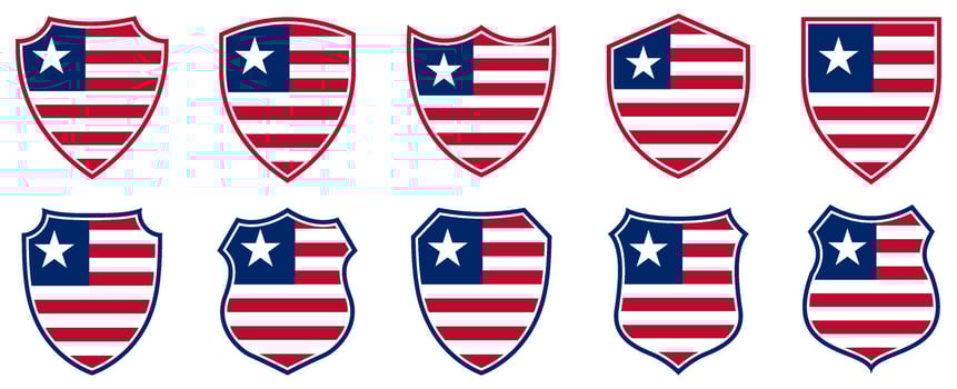 set collections liberia flag in shield badge icon. liberia flag symbol of powerful country. liberia independence day emblem label sticker design template illustration vector