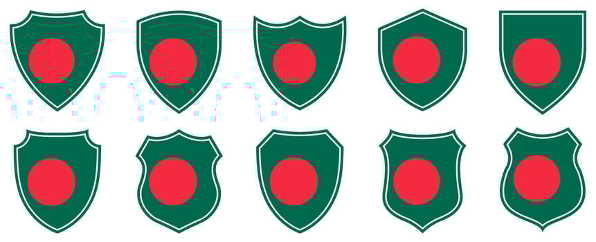 set collections Bangladesh flag in shield badge icon. Bangladesh flag symbol of powerful country. Bangladesh independence day emblem label sticker design template illustration vector