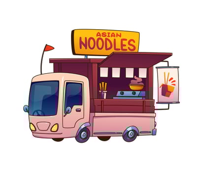 Food truck car, foodtruck with Asian noodles vector