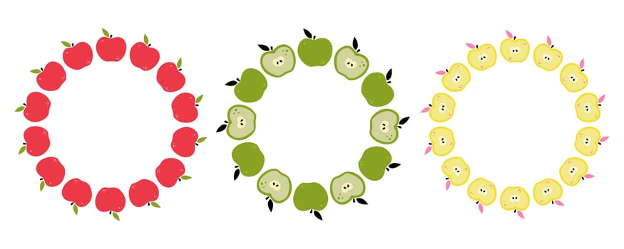 Hand drawn apple fruit frame set vector