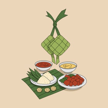 Ketupat and Traditional Dishes Flat Illustration vector