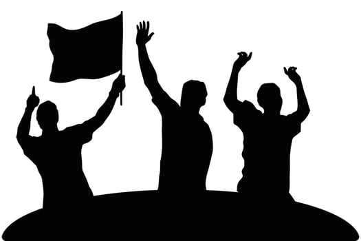 Cheering Crowd of People with Flags and Banners Silhouette Background for Sports Fans Protest and Demonstration Events vector