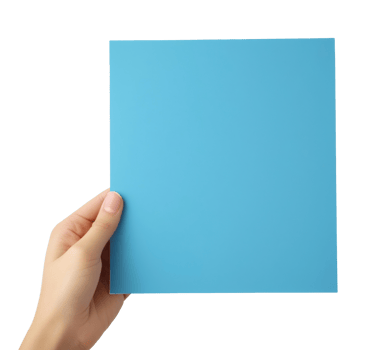 Hand holding a blue sheet of paper, isolated on a transparent background png