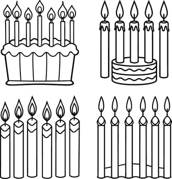 Hand drawn birthday cake candles outline set celebration elements vector