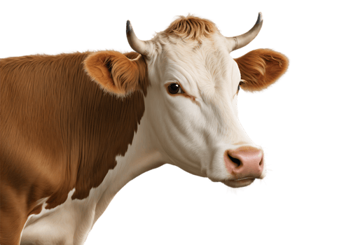 A cow with a brown and white face png