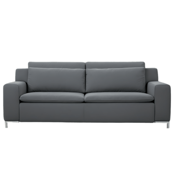 A grey leather sofa with a metal frame png