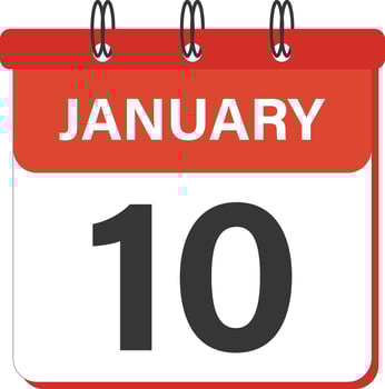 Daily reminder January 10 date icon design in red color vector