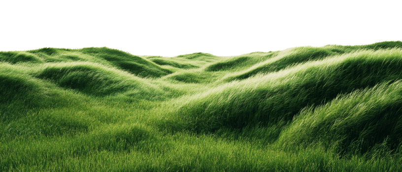 Rolling expanse of verdant grass hills set against an ethereal transparent backdrop png