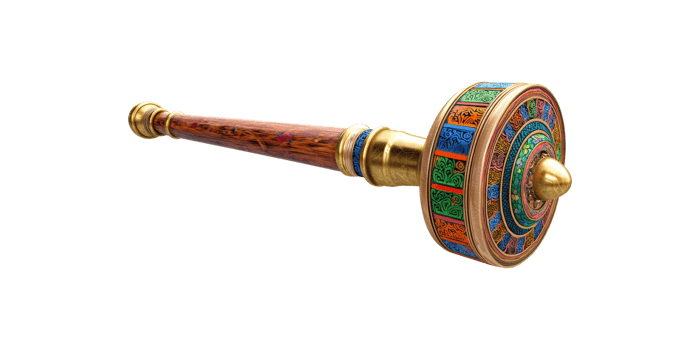 Colorful Tibetan Prayer Wheel With Intricate Designs. Spiritual And Cultural Symbolism Isolated On Transparent Background png