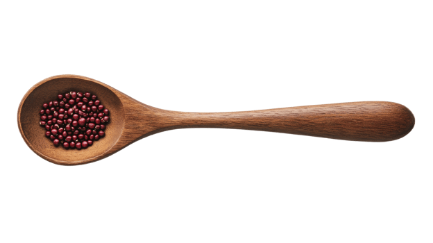 Rustic wooden spoon filled with small burgundy beans against transparent emptiness, studio shot, food photography png