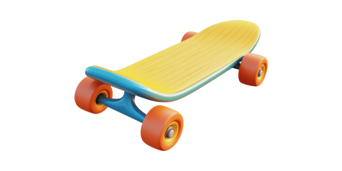 Colorful Skateboard With Orange Wheels. Vibrant Design For Youthful Adventure And Recreation Isolated On Transparent Background png