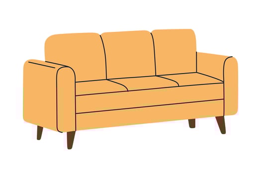 Flat cartoon illustration of simple modern sofa with legs, minimalistic home furniture for cozy living spaces, comfortable couch doodle icon, stylish furnishing for relaxation, colored clipart vector