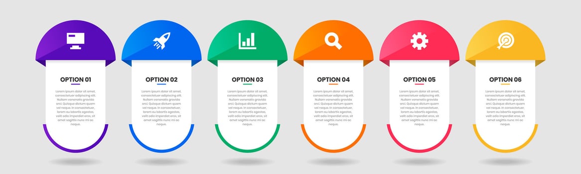 Label Infographic Element Design Templates with Icons and 6 Options or Steps. Suitable for Process Diagram, Presentations, Workflow Layout, Flow Chart vector