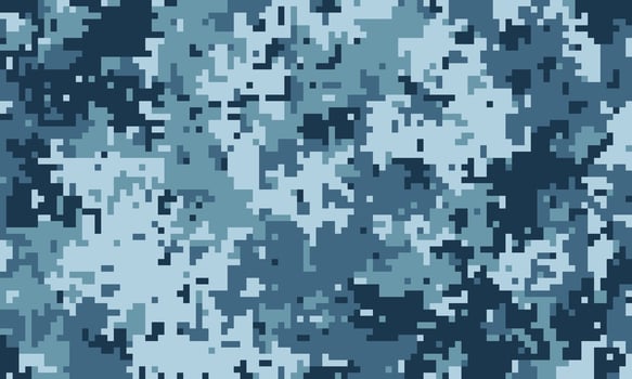 Abstract digital camouflage pattern. Seamless pixelated texture in cool blue tones, ideal for backgrounds, textiles, or militarythemed designs. vector