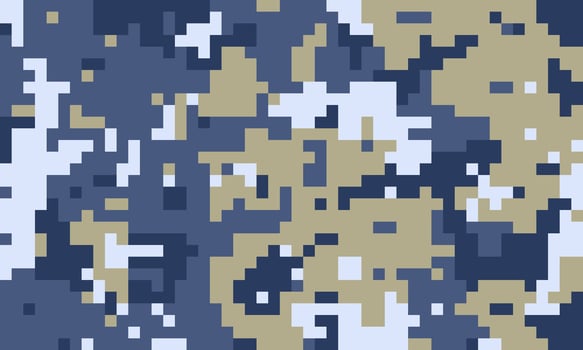 Abstract digital camouflage pattern in cool tones of blue, beige, and white. Ideal for backgrounds, textile designs, or militarythemed projects. vector