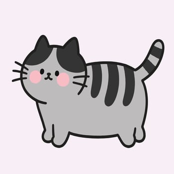 Charming Gray Cartoon Cat Illustration with Adorable Pink Cheeks vector