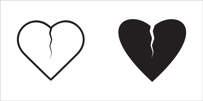 Broken heart, broken heart or divorce flat icon for apps and websites..Icon set. vector