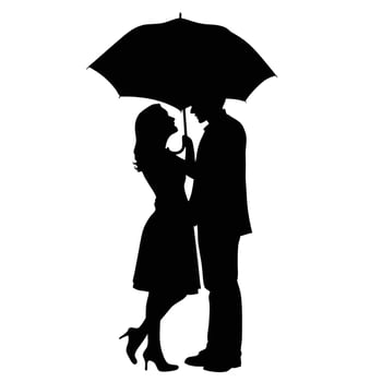 Romantic Couple Silhouette Black and White Profile Illustration with Art Nouveau Style vector