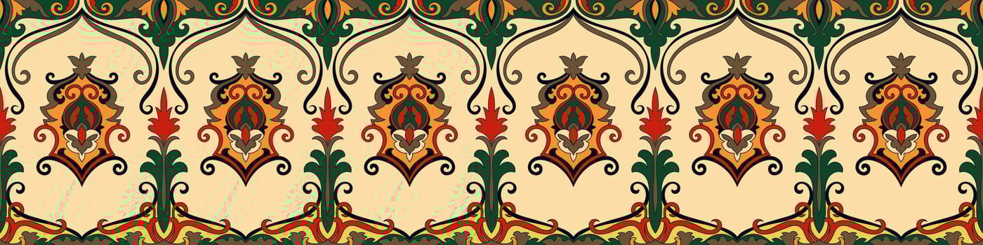 Carpet composition border, tribal fabric pattern, Persian carpet vector
