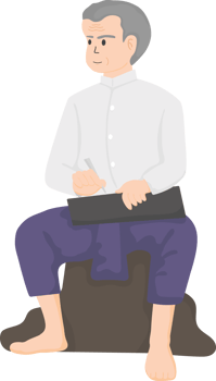 Sunthorn Phu, Illustration of Elderly Man Sitting and Writing, Thai poet png